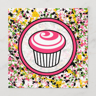 Kuchen-Einladung - Mehrfarbenfarben-Spritzer Einladung