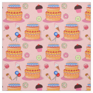 Kuchen, Eiscreme, Lollipop, Cupcakes Designmuster Stoff