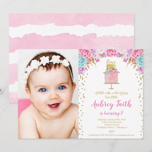 Kuchen-Foto des 1. ersten Geburtstages des Einladung (Vorne/Hinten)