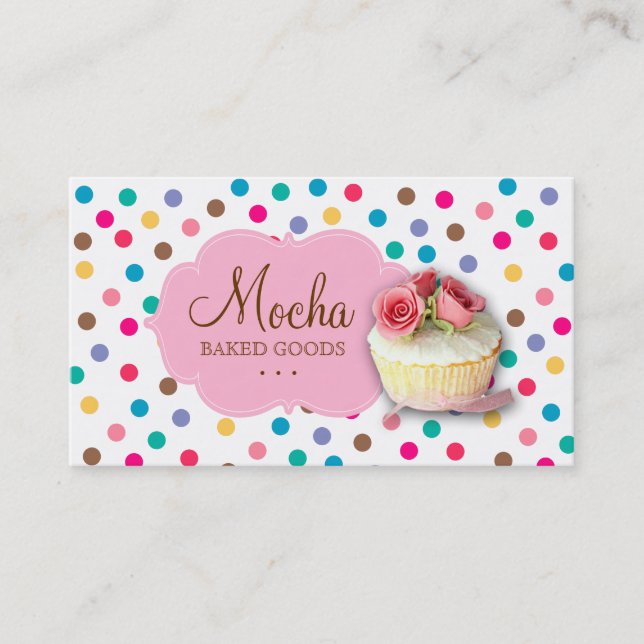 Kuchen-Geschäfts-Karten-niedliche Polka-Punkte Visitenkarte (Vorderseite)