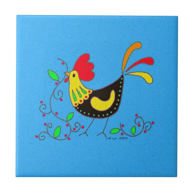 Küchen-Hahn-Ukrainer-Volkskunst Fliese (Vorderseite)