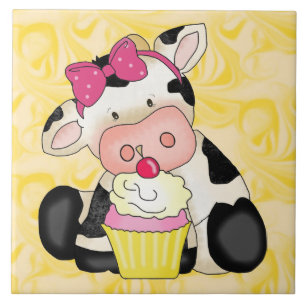 Kuchen-Kuh-Cartoon-süße Leckereifliese Fliese