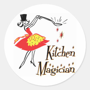Küchen-Magier-Retro kochendes Sprichwort Runder Aufkleber