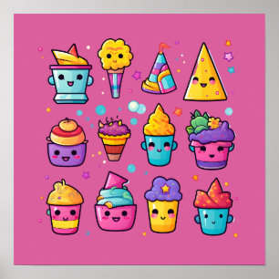 Kuchen mit lächelnden Gesichtern Poster