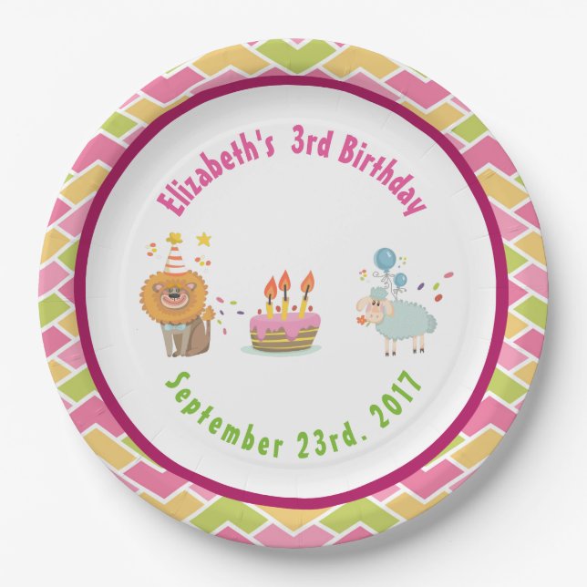 Kuchen mit Party Lion und Ballon Geburtstag Pappteller (Vorderseite)