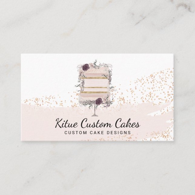 Kuchen mit Rose Gold Glitzer Blume für Bäcker Visitenkarte (Vorderseite)