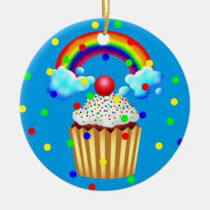 Kuchen-Party mit Regenbogen u. besprüht Keramikornament
