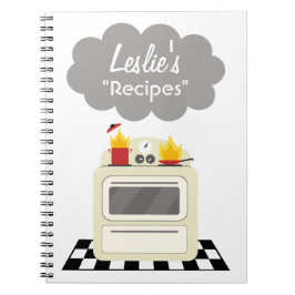 Küchen-Rauch u. Feuer-Retro Ofen-Rezept-Notizbuch Notizblock