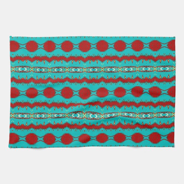 Küchen-Tuch 16" x 24" w/Teal und rotes abstraktes Handtuch (Horizontal)