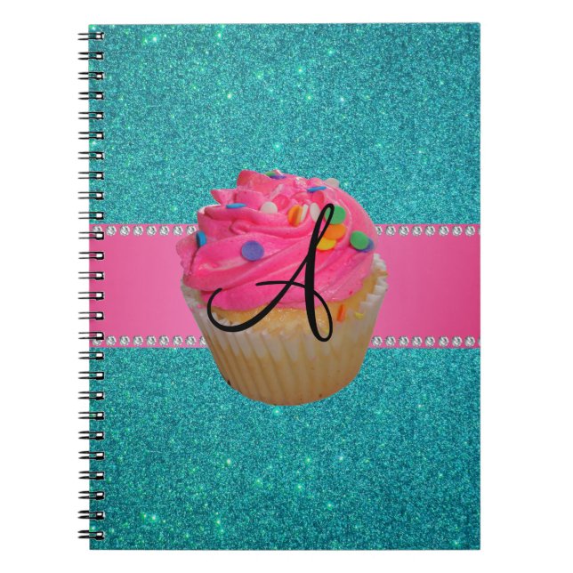Kuchen-Türkis-Glitter des Monogramms rosa Notizblock (Vorderseite)