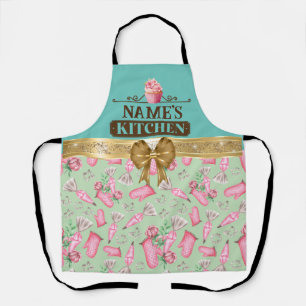 Küchen- und Aquarell-Pink-Cupcake mit eigenem Name Schürze