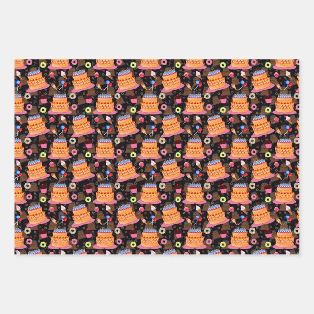 Kuchen und Gebäck schwarz Geschenkpapier Set (Vorderseite)