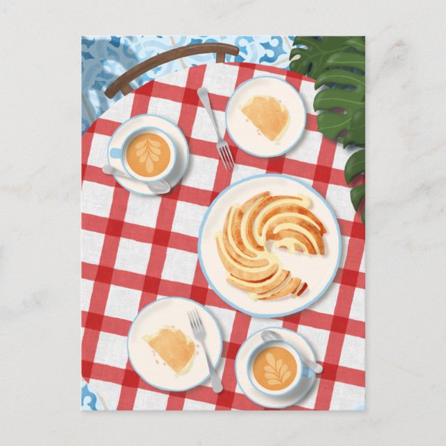 Kuchen und Kaffee für zwei Personen Postkarte (Vorderseite)