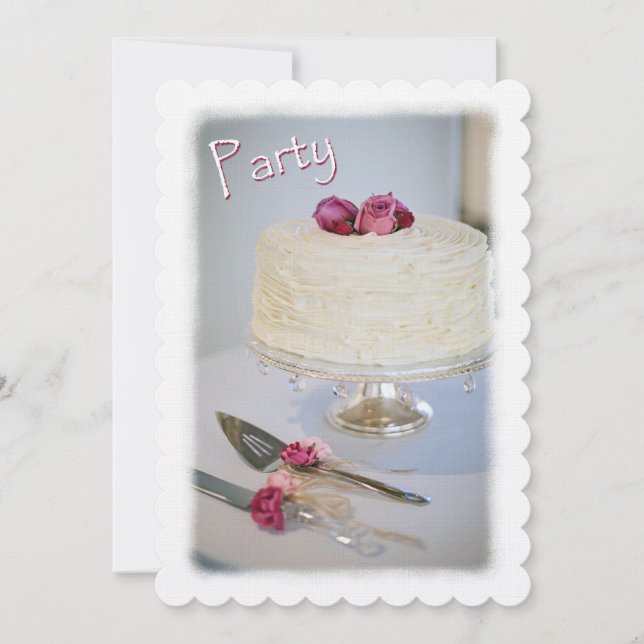 Kuchen und Rose Jubiläum Party Einladung (Vorderseite)