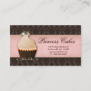 Kuchen-Visitenkarte-Kronen-Rosa-Brown-Damast Visitenkarte
