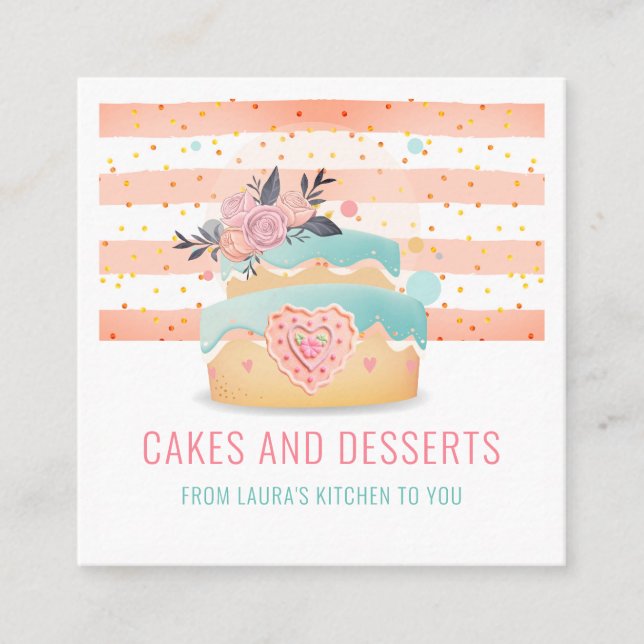 Kuchengebäck Koch Aquarell Business Card Quadratische Visitenkarte (Vorderseite)