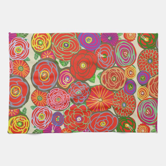 Küchenhandtuch mit roten Blumen Geschirrtuch (Horizontal)