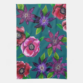 Küchenhandtuch mit Wasserfarben-Anemonen und Waldr Geschirrtuch