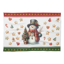 Küchenhandtuch Schneemann und Weihnachtskekse Rot