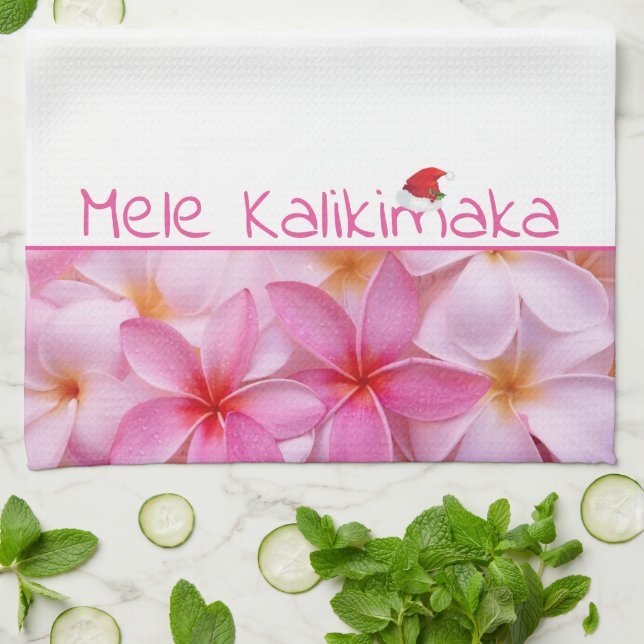Küchenhandtuchsheime Mele Kalikimaka Plumeria Geschirrtuch (Gefaltet)
