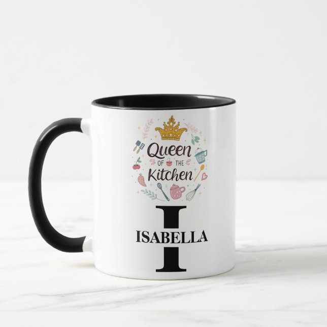 Küchenkönigin Name Monogramm Design Tasse (Links)