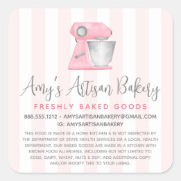 Küchenmixer Blush Rosa Streifen Bäckerei Rechtstex Quadratischer Aufkleber