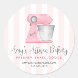 Küchenmixer Blush Rosa Weiße Streifen Bäckerei Che Runder Aufkleber