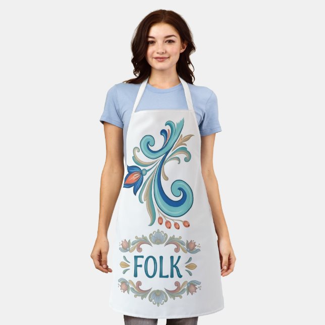 Küchenschürze mit folkloristischem Blumenmuster Schürze (Getragen)