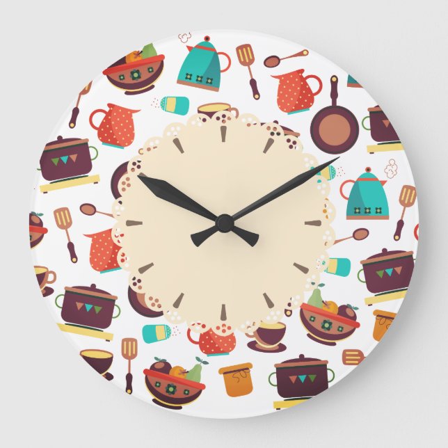Küchentöpfe Küchenutensilien Küchenuhr Große Wanduhr (Vorderseite)