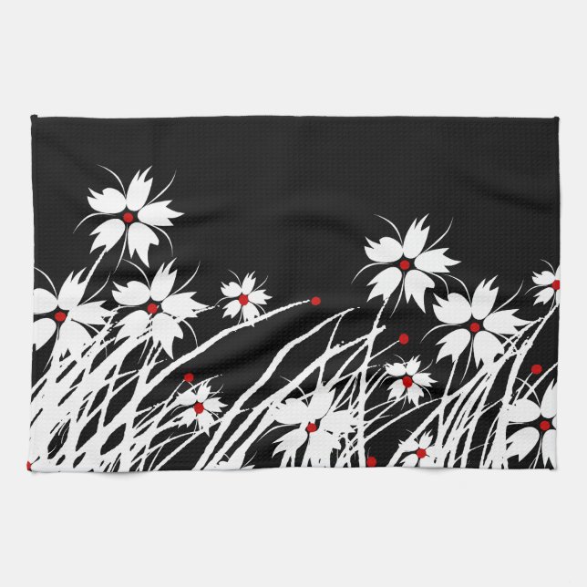 Küchentücher Blumenrot Schwarz-weiße DECOR SET (Horizontal)