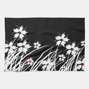 Küchentücher Floral Rot Schwarz Weiß Dekor-Sets