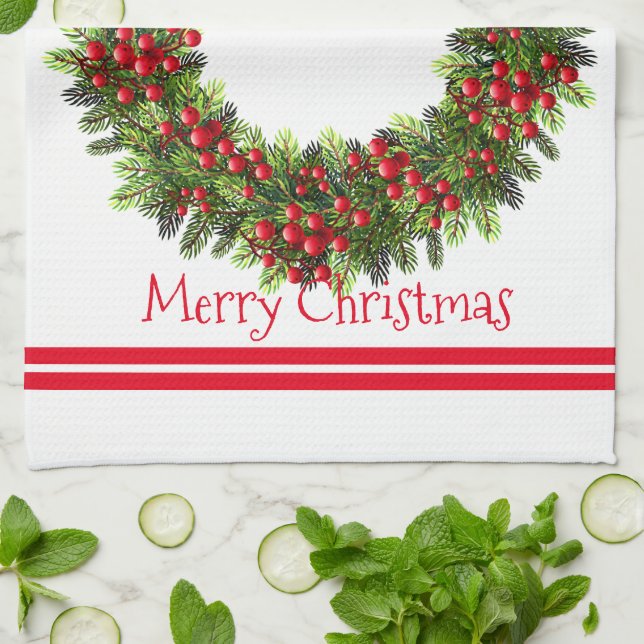 Küchentücher frohe Weihnachten Berry Wreath (Gefaltet)