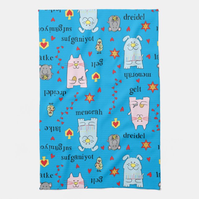 Küchentücher "Hanukkah Cat Dog Mouse Bird Towel" (Vertikal)
