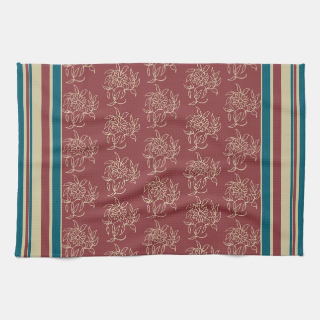 Küchentücher oder Teetücher, Maroon, Blauer Flur (Horizontal)