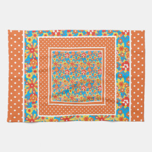 Küchentücher, orangefarbene Flora, Polka Dots Patt Geschirrtuch
