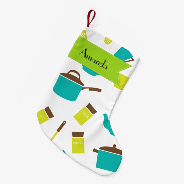 Küchenutensilien, Kochgeschirr, Geschirr, Ihr Name Kleiner Weihnachtsstrumpf (Vorderansicht (hängend))