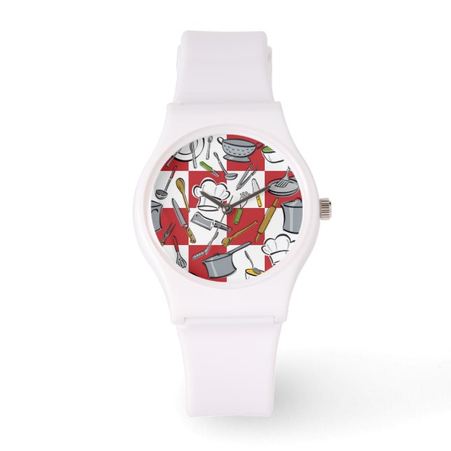 Küchenwerkzeuge Karo Armbanduhr (Vorderseite)