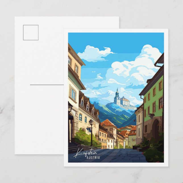 Kufstein Austria Vintage Illustration Postkarte (Vorne/Hinten)