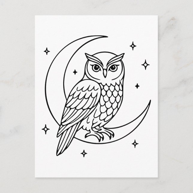 Kugel auf dem Crescent Moon mit Stars Line Art Postkarte (Vorderseite)