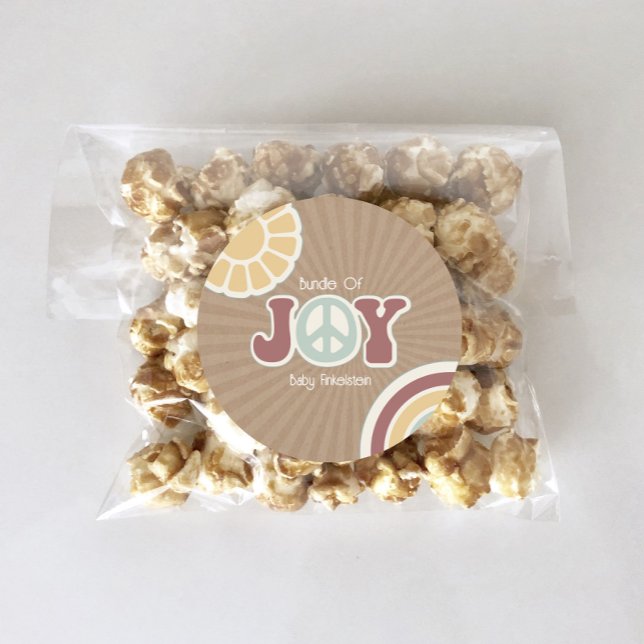 Kugel Joy Peace Pink Brown Baby Shower Hippie Runder Aufkleber (Von Creator hochgeladen)
