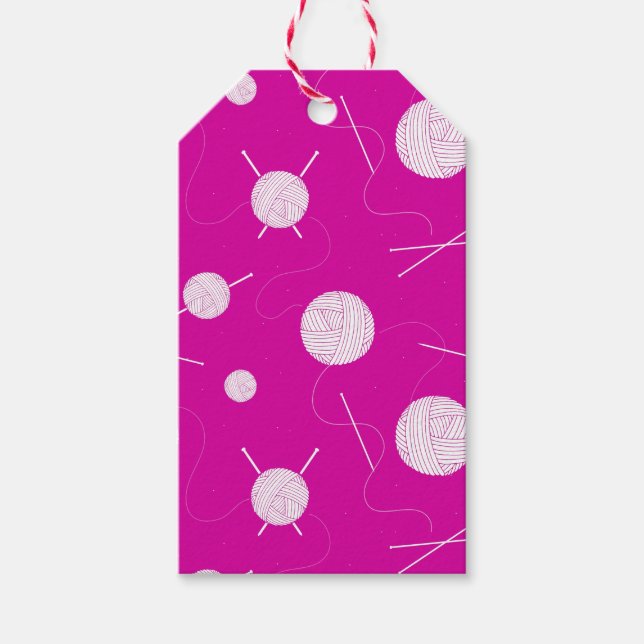 Kugelbälle aus Garn Rosa Weiß Geschenkanhänger (Vorderseite)