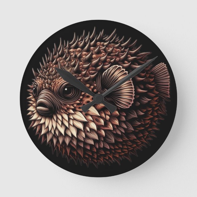 Kugelfisch Runde Wanduhr (Vorderseite)