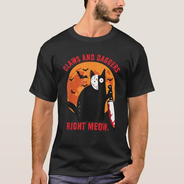 Kugeln und Gepäck Black Cat Moon Bat Funny Hallowa T-Shirt (Vorderseite)