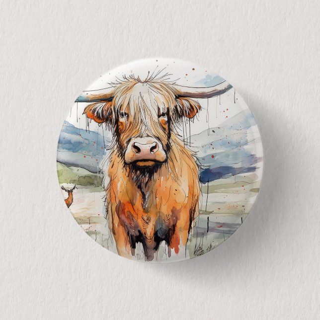 Kuh-Abzeichen/Anstecker/Button, Highland-Kuh-Abzei Button (Vorderseite)