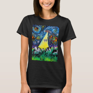 Kuh-Alien-Entführung UFO Sternennacht Lustige Kuns T-Shirt
