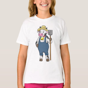 Kuh als Bauer mit Pitchgabel T-Shirt