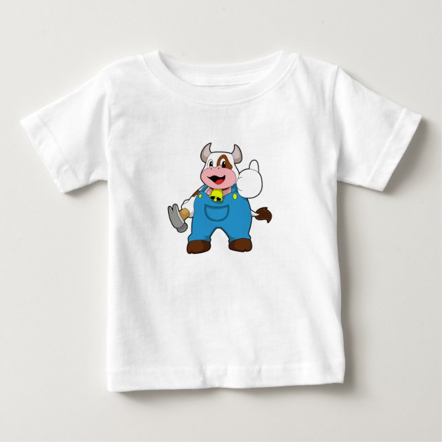 Kuh als Handwerker mit Hammer Baby T-shirt (Vorderseite)