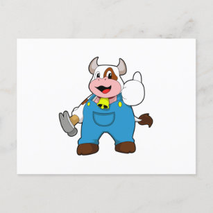 Kuh als Handwerker mit Hammer Postkarte