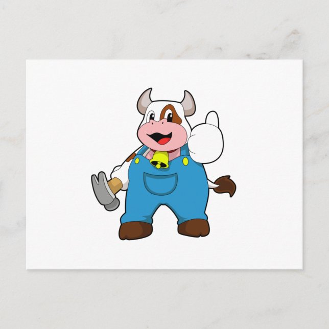 Kuh als Handwerker mit Hammer Postkarte (Vorderseite)