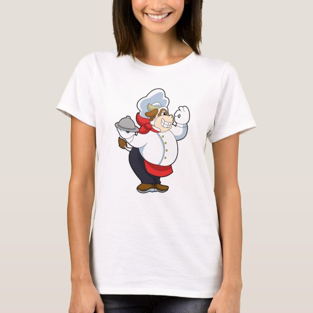 Kuh als Kellner mit Servierplatte T-Shirt (Vorderseite)